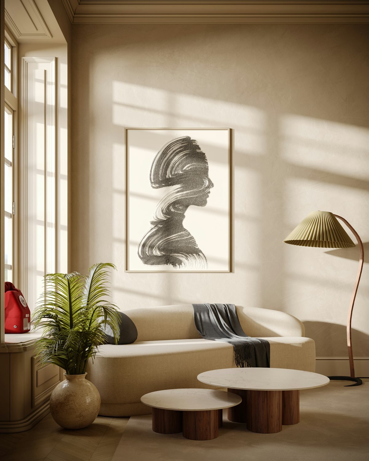 A furnished room photographed in daylight